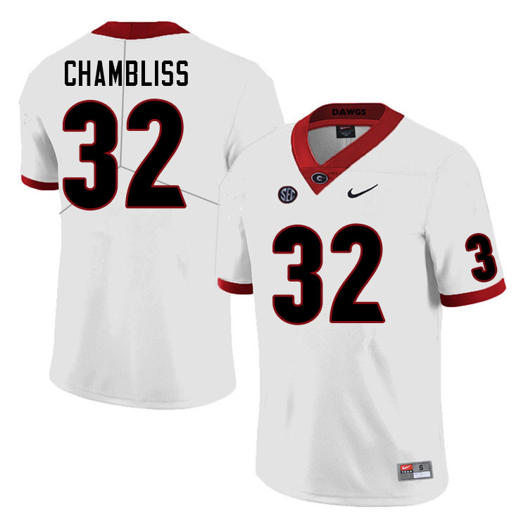 Men #32 Chaz Chambliss Georgia Bulldogs College Football Jerseys Sale-White - Click Image to Close